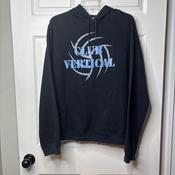 Gildan Small Club Vertical Hoodie Black Blue Graphic Pullover Sweatshirt Men's - Picture 1 of 6